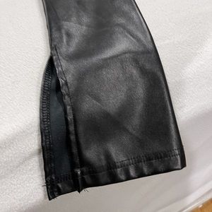 high waisted faux leather pants with slit